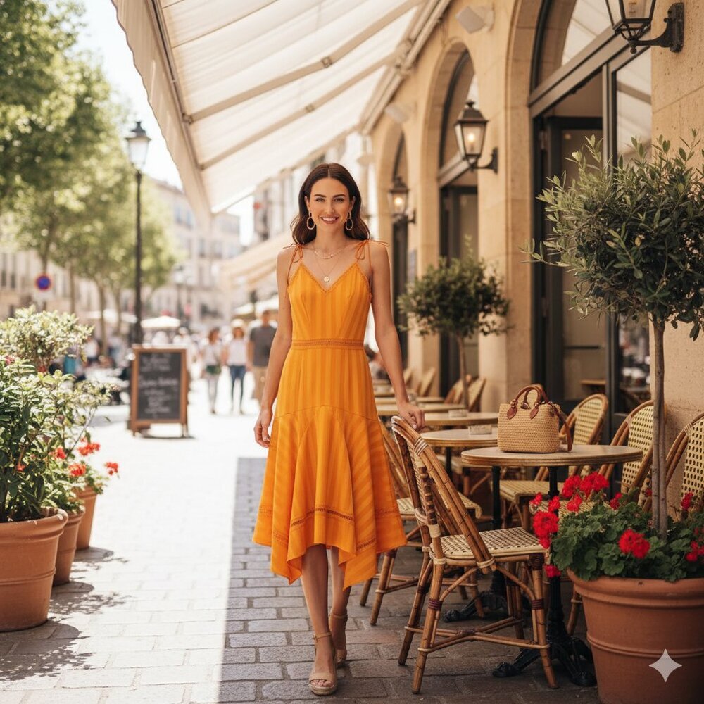 Keepsake the Label Arrows Midi Dress Orange Asymmetrical Hem Strappy Summer M
